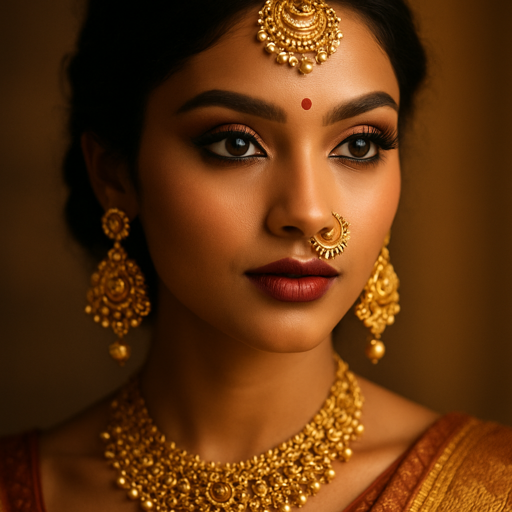 Beautiful woman with golden jewelry